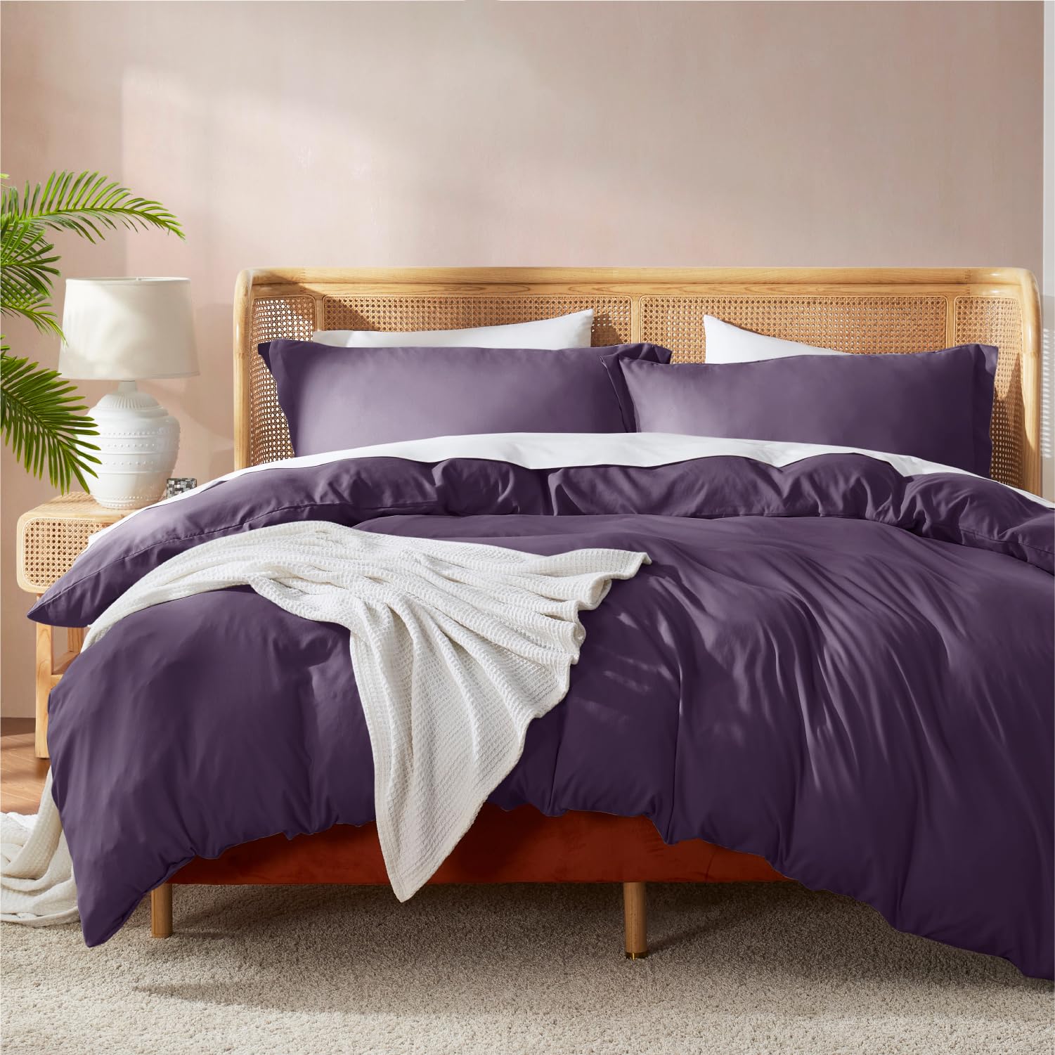 Nestl Purple Duvet Cover Queen Size - Soft Double Brushed Queen Duvet Cover Set, 3 Piece, With Button Closure, 1 Duvet Cover 90X